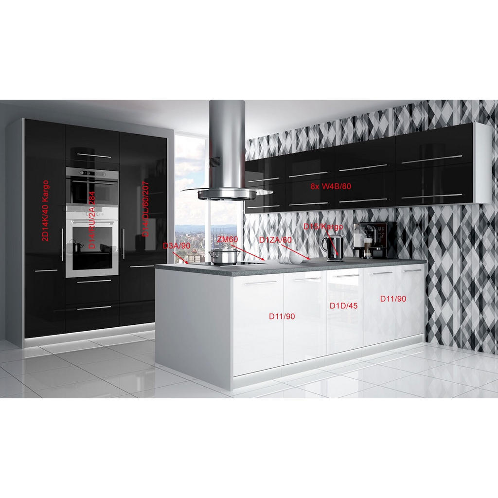 Thumbnail - Feldmann-Wohnen Küchenleerblock, Schwarz, Weiß, Metall, Küche mit Insel,Rechteckig, 320x207x225 cm, Küchen, Küchenzeilen...