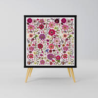 SIDEBOARD PETAL GARDEN, Schwarz, 57,5x42x75,5 cm, Goldfarbene Metallfüße - Goldfarben/Multicolor, Holzwerkstoff/Metall (57.5/75.5/42cm) - SpaceRebels