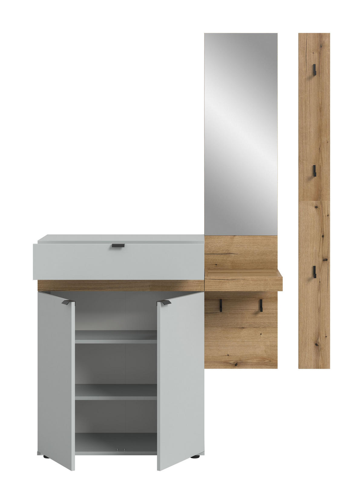GARDEROBEN-SET NARO 3-tlg. (B/H/T: ca. 148/194/37 cm) in grau/grau - Grau, Holzwerkstoff (148/194/37cm)