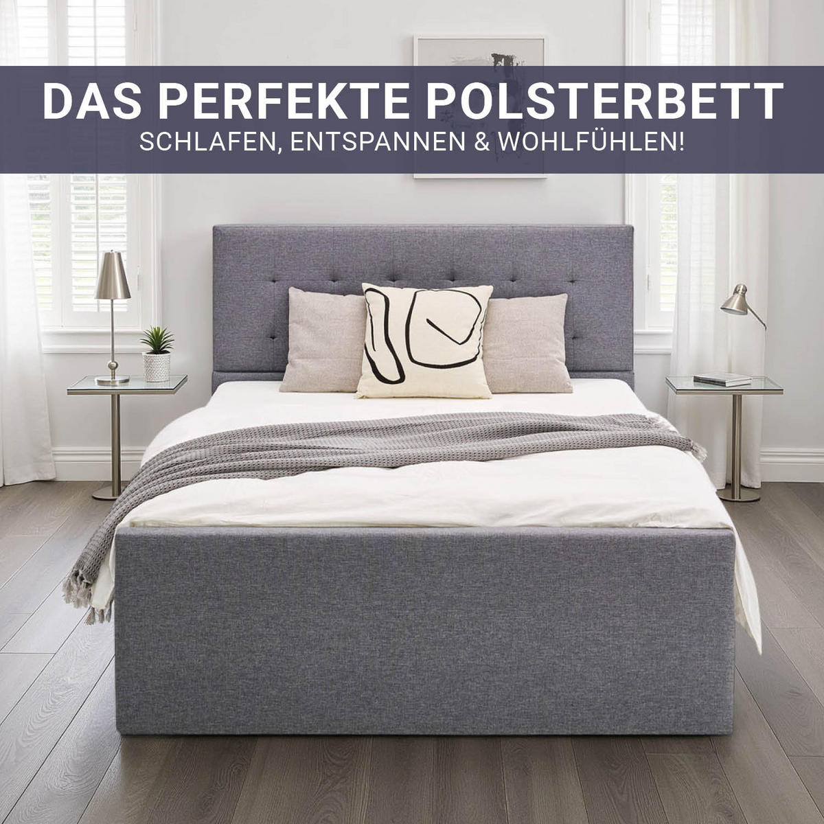 POLSTERBETT 140/200 cm in Grau mit 4 Schubladen - Grau, Textil (140/200cm) - Homestyle4u