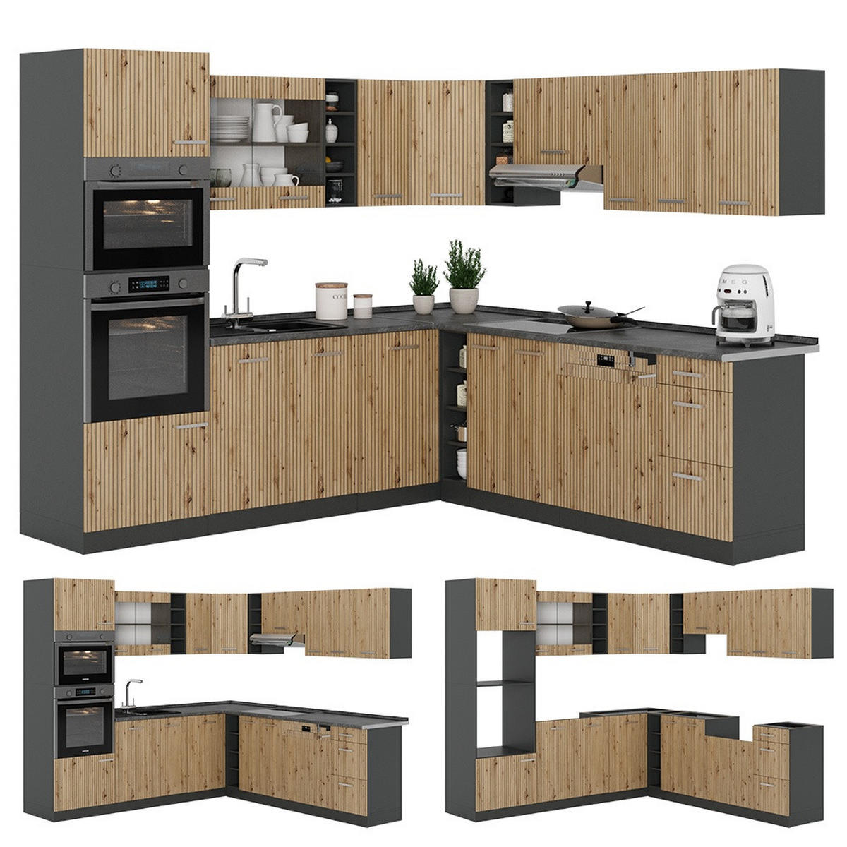 ECKKÜCHE R-Line, Artisan-Eiche/Anthrazit, 247 x 237 cm, AP Anthrazit - Anthrazit/Eiche Artisan, Holzwerkstoff (247/206.8/60cm) - Vicco