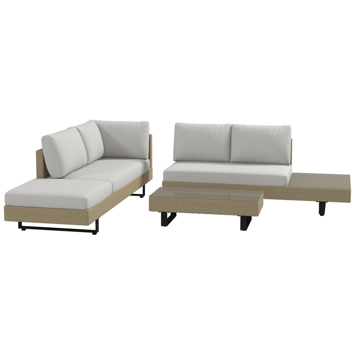 GARTENLOUNGE DE-13588 5‑sitzig mit Glastisch, abnehmbaren Bezügen Beige - Beige, Kunststoff/Metall - ComfortXL