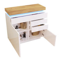 KOMMODE Vitrinenschrank Hochglanz LED Touch Steuerung verstellbare Böden Soft Rollenschiene Kippschutz - Weiß, Holzwerkstoff (110/115/39cm) - EVRYAE