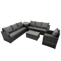 GARTENMÖBEL-SET mit Kissen Polyrattan Dunkelgrau 7-Sitzer - Dunkelgrau/Grau, Glas/Kunststoff - Fimous
