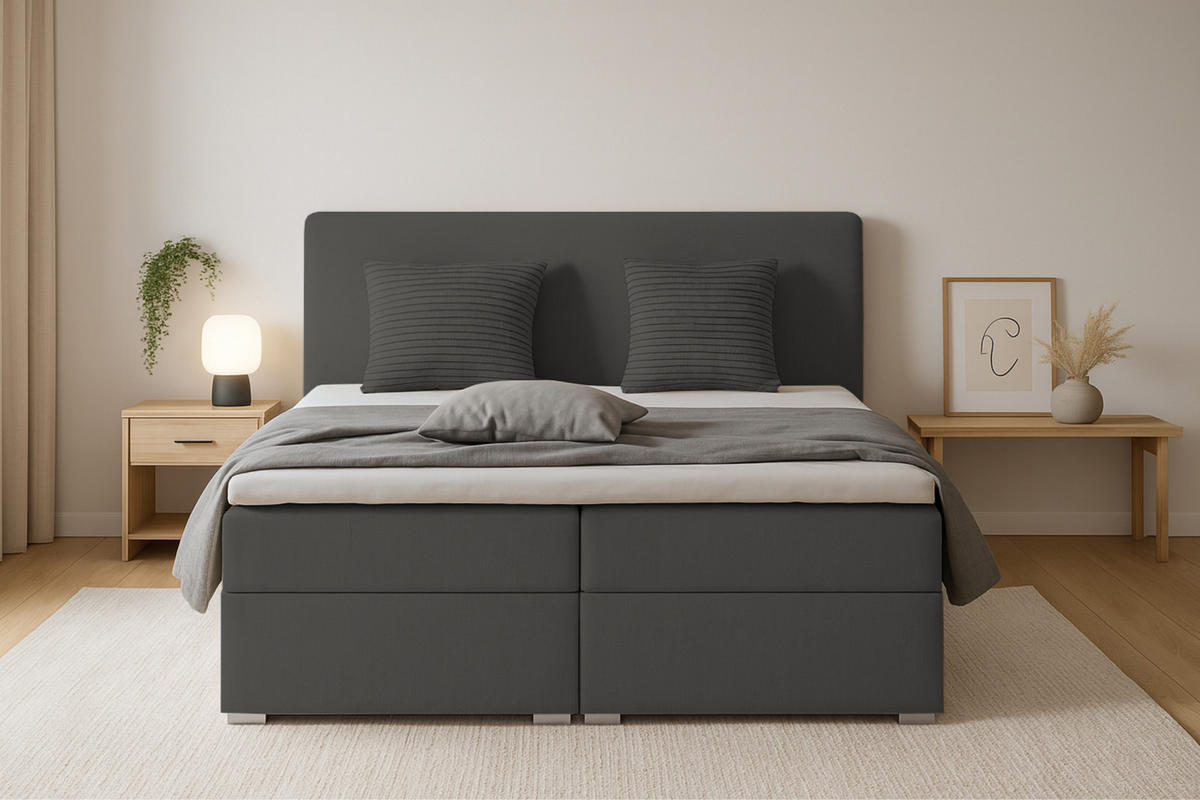 BOXBETT BELLO 160x200 in Velour Anthrazit H4 - Anthrazit, Holz/Holzwerkstoff (160/200cm) - Deine Möbel 24