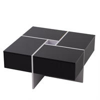 COUCHTISCH Hochglanz Oberfläche Schwarz Weiß mit 4 Schubladen und offenem Stauraum - Schwarz, Holzwerkstoff/Metall (70/70/35cm) - Urban Meuble