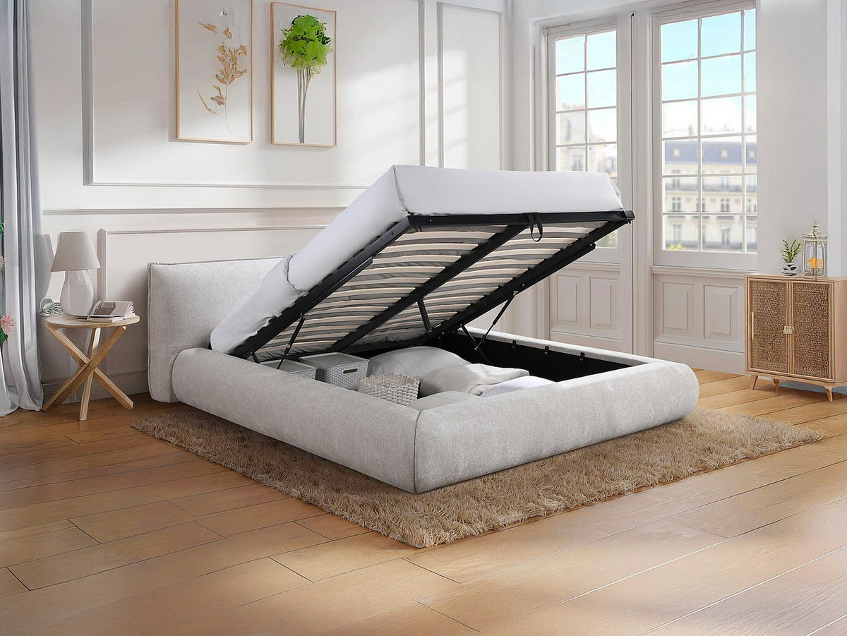 BETT mit Bettkasten - 2 Personen - stoff - beige Mirsio - Beige, Textil (180/200cm) - Vente-Unique