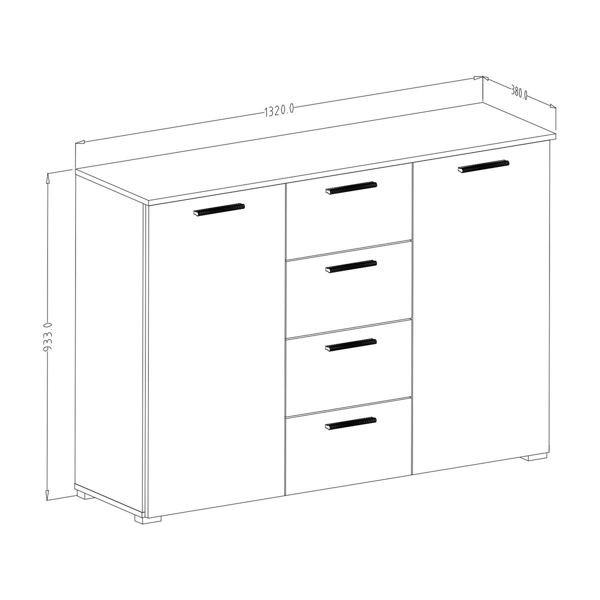 SIDEBOARD BETTINA 132/93/38 cm mit 4 Schubladen und 2 Türen Multicolor - Multicolor, Holzwerkstoff (132/93/38cm) - MASSENO