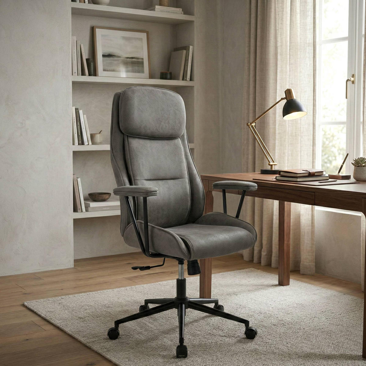 CHEFSESSEL Lederlook Antik-Grau - Schwarz/Grau, Textil/Metall (75/121/65cm) - CLP