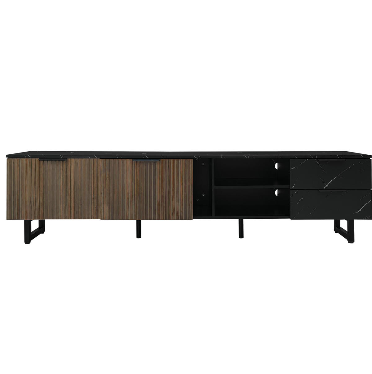 LOWBOARD 200/38/50 cm aus MDF mit LED-Beleuchtung und 15 cm Bodenfreiheit Schwarz (Marmoroptik) - Schwarz, Holzwerkstoff (200/50/38cm) - Modenvie