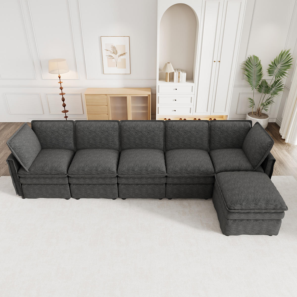 ECKSOFA mit Schlaffunktion und Chenille Bezug - Grau, Textil (344/127cm) - EVRYAE