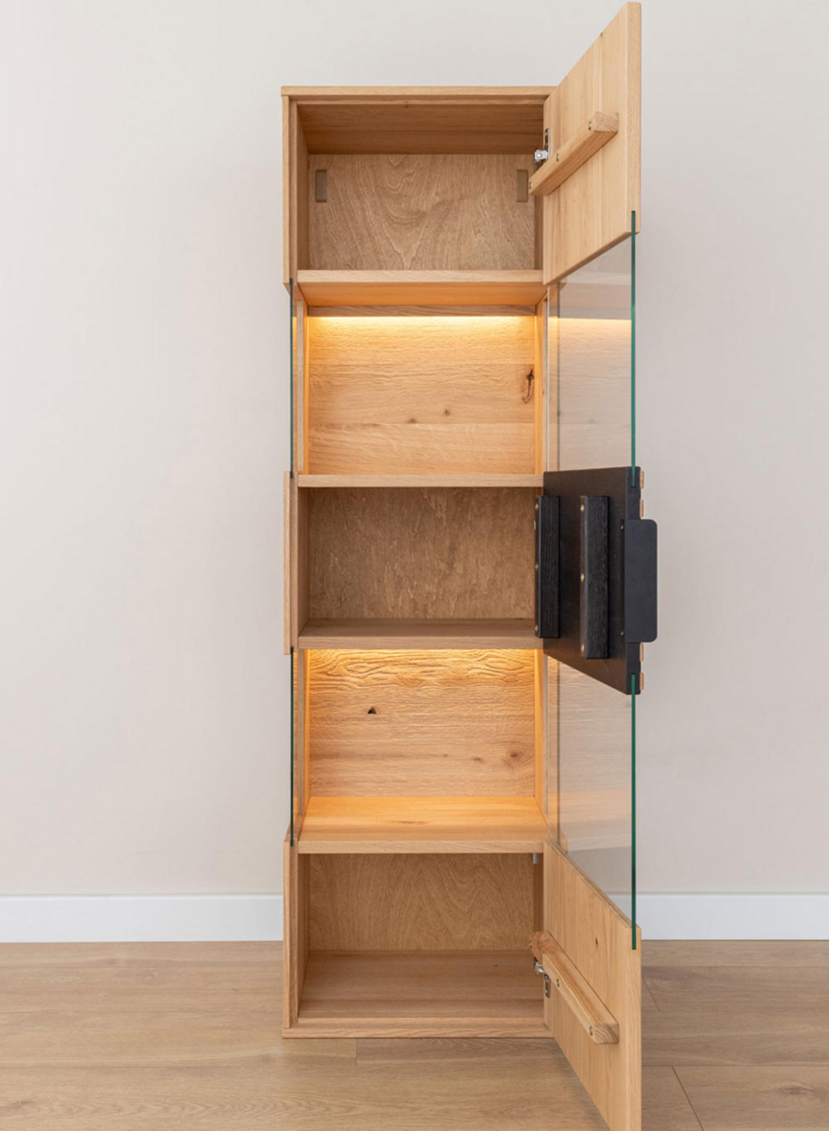 WOHNWAND Tirano 2er-Set Eiche Natur / Lamellen schwarz - Eichefarben/Multicolor, Holz/Metall (243/142/39cm) - Feldmann-Wohnen