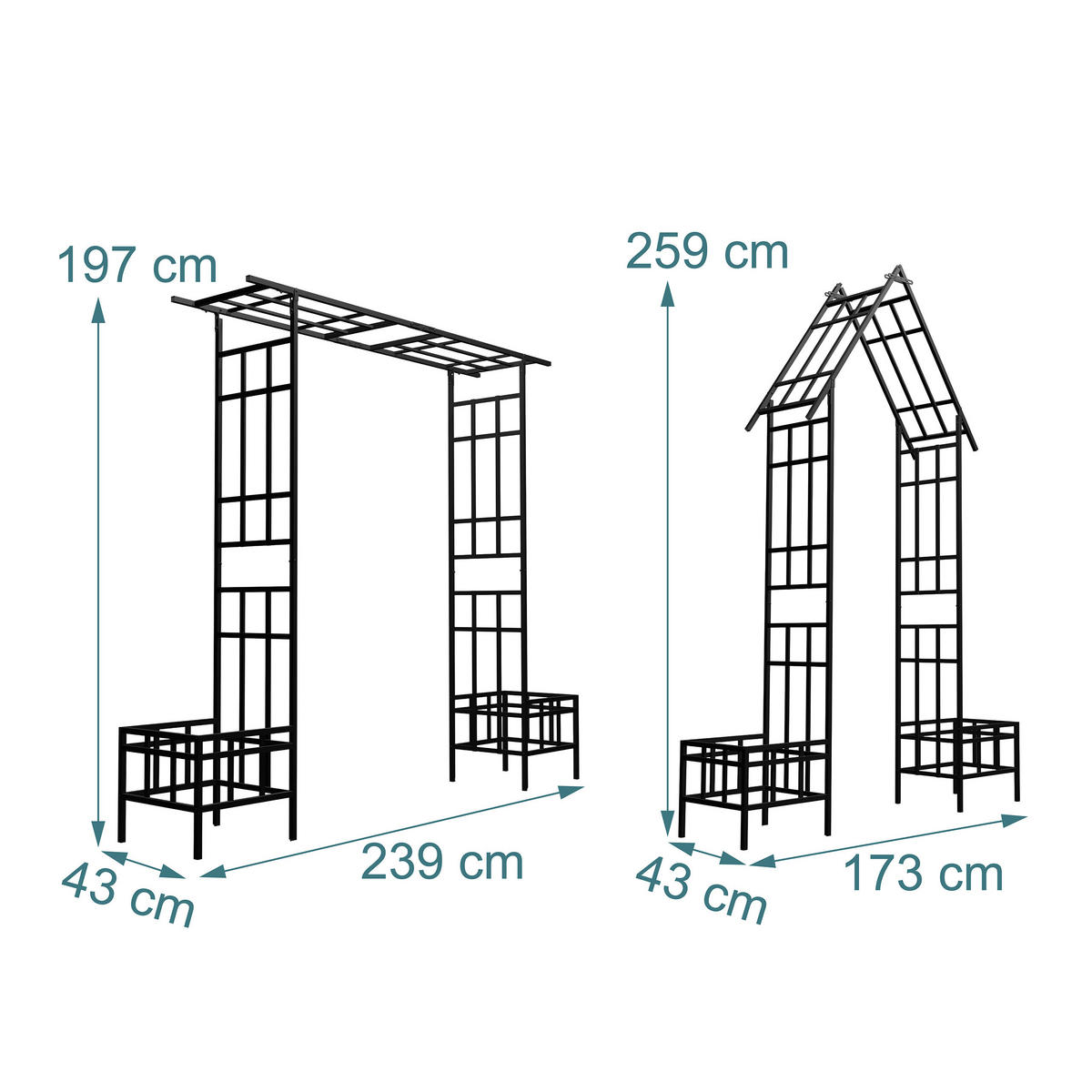 OBLÚK ruží - čierna, kov (173/259/43cm) - Relaxdays