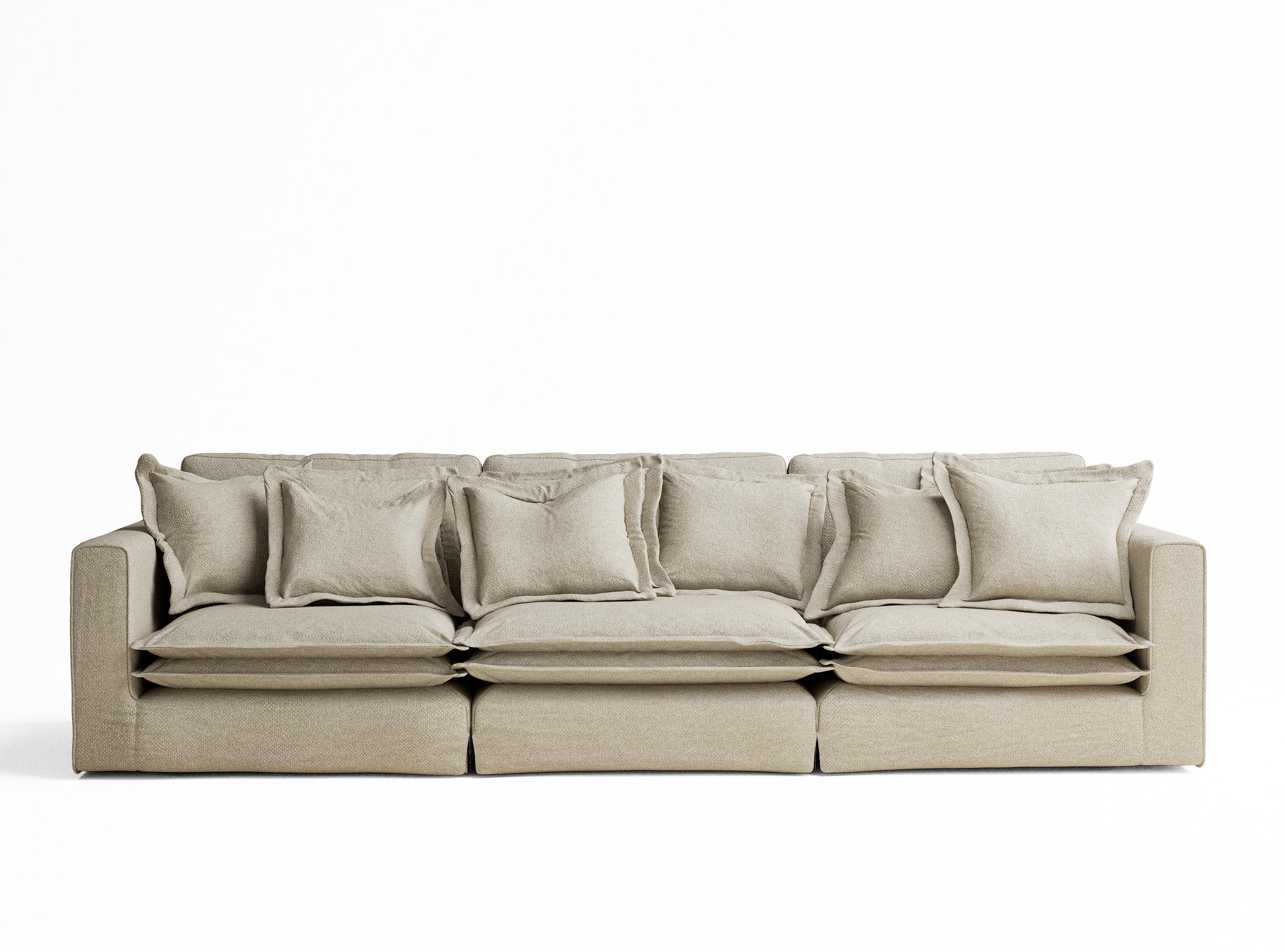 6-SITZER SOFA Amalfi Beige Grau Chenille-Stoff - Beige/Schwarz, Holz/Holzwerkstoff (338/90/119cm) - Maison de Reve