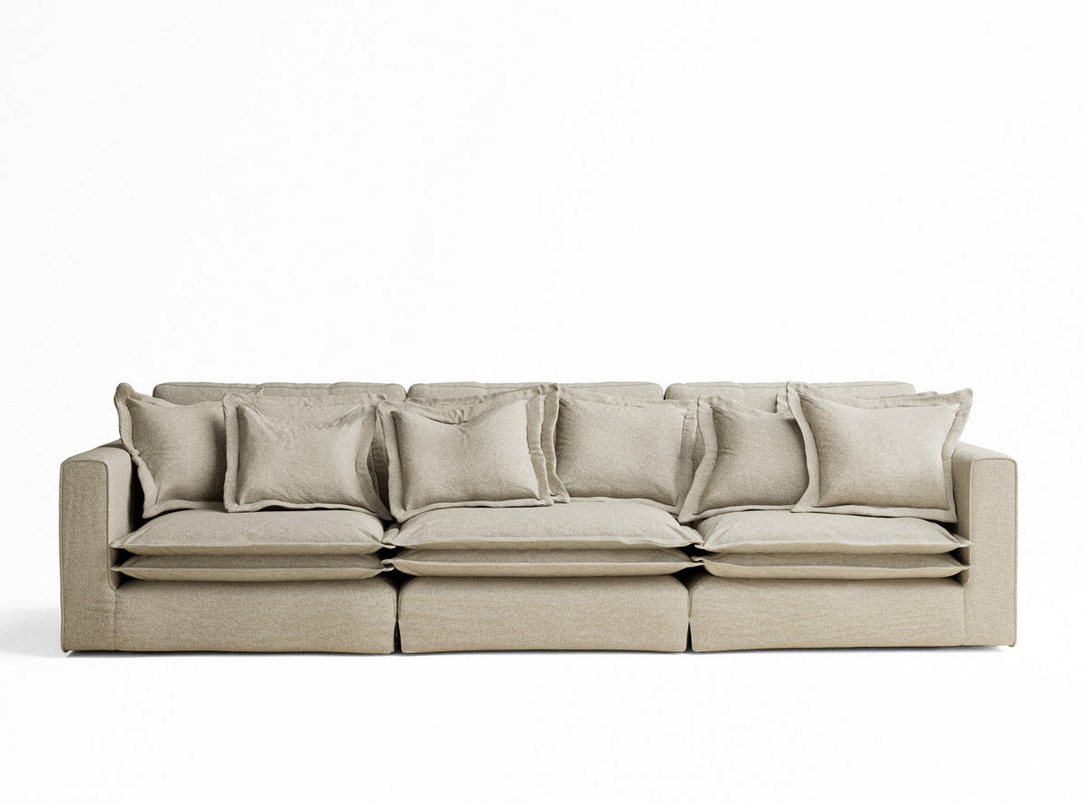 6-SITZER SOFA Amalfi Beige Grau Chenille-Stoff - Beige/Schwarz, Holz/Holzwerkstoff (338/90/119cm) - Maison de Reve