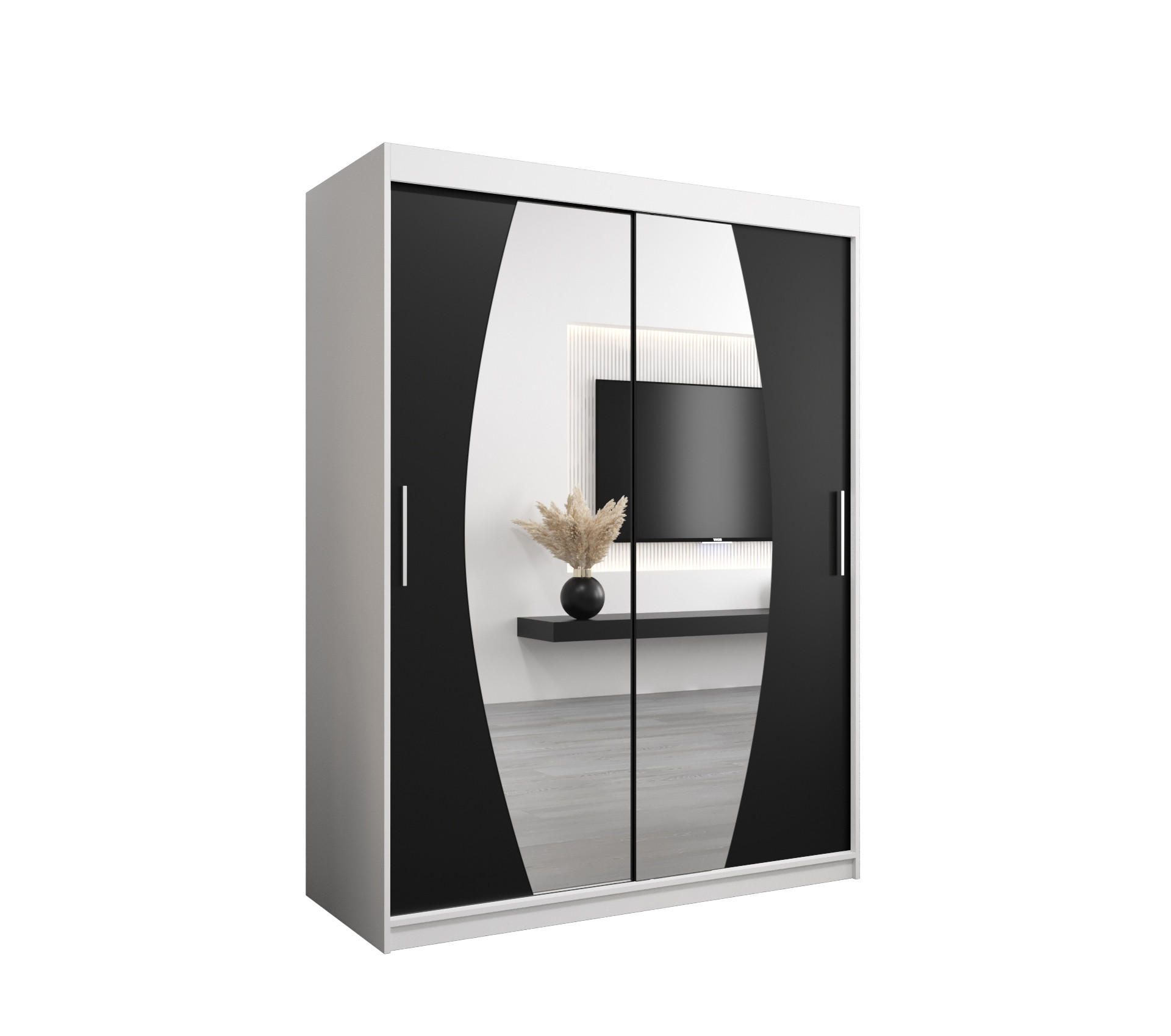 Abiks Möbel Schwebetürenschrank Weiß, Schwarz 150x200x62 cm