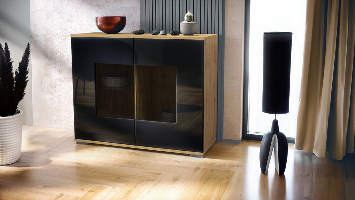 KOMMODE Grömitz Schwarz Hochglanz - Schwarz Hochglanz, Holzwerkstoff (92.5/75.5/35cm) - Vladon