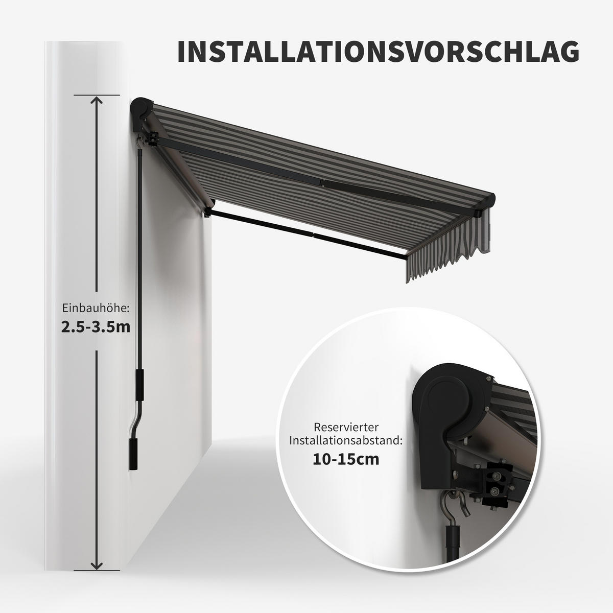 GELENKARMMARKISE, Aluminium, Grau+Weiß - Multicolor, Metall (250/150/350cm) - Outsunny