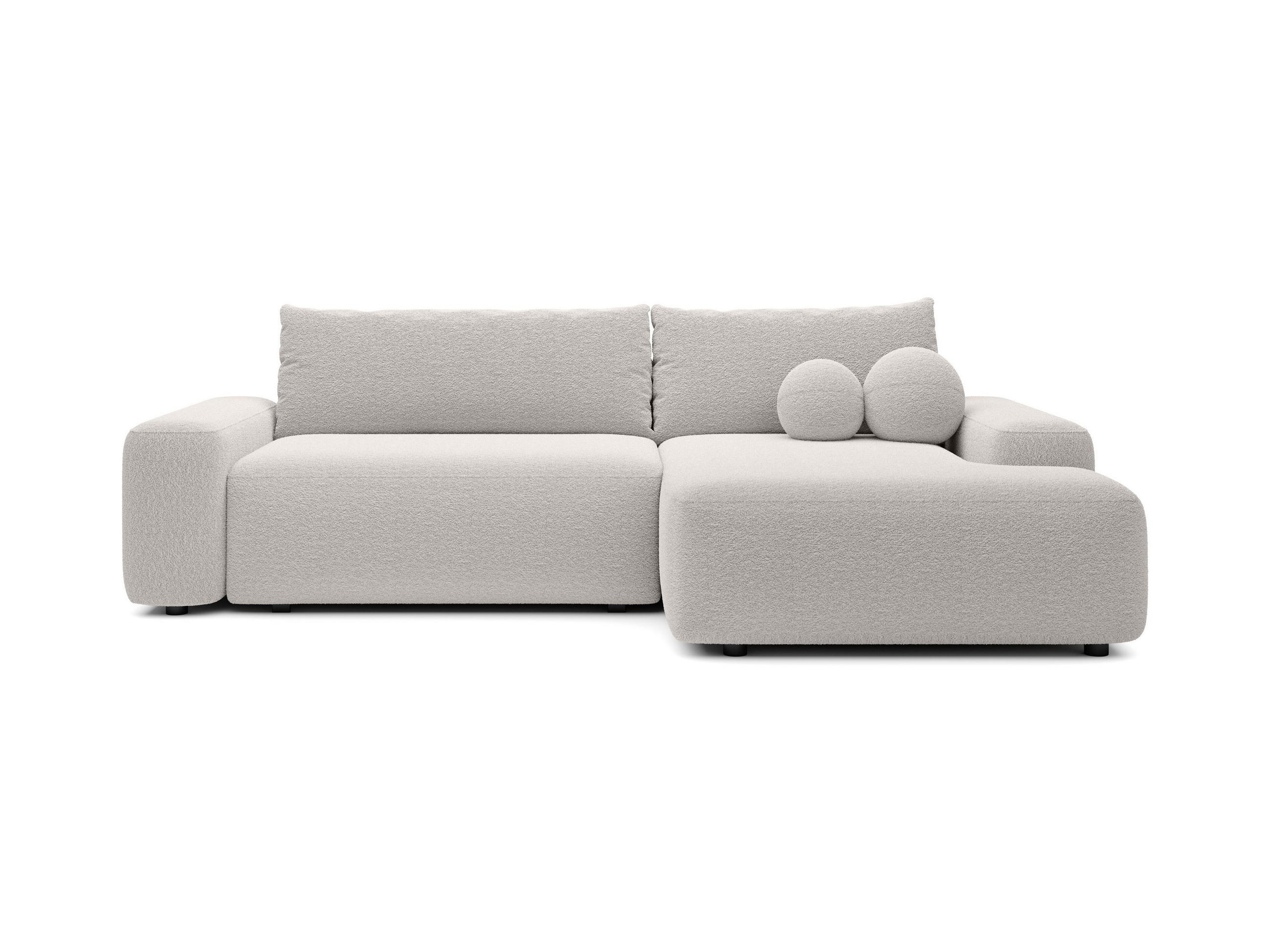 ECKSOFA RUOTA Grau Boucle-Stoff mit Schlaffunktion - Grau, Holz (264/162cm) - MASSENO
