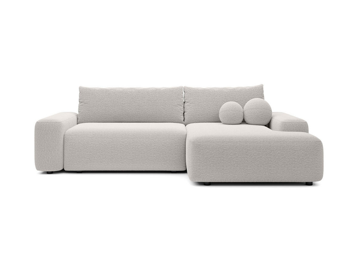ECKSOFA RUOTA Grau Boucle-Stoff mit Schlaffunktion - Grau, Holz (264/162cm) - MASSENO