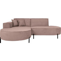 ECKSOFA Hana Loft 3-Sitzer Ecke Links, Cordstoff Chenille, Altrosa Rosa 241/80/168 cm - Schwarz/Rosa, Textil/Metall (241/168cm) - WFL GROUP