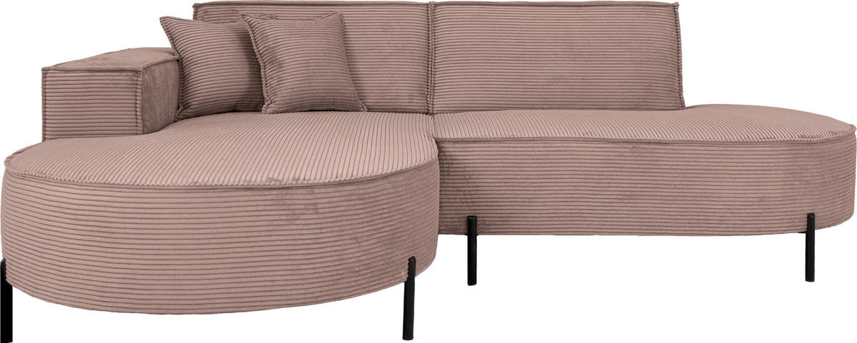 ECKSOFA Hana Loft 3-Sitzer Ecke Links, Cordstoff Chenille, Altrosa Rosa 241/80/168 cm - Schwarz/Rosa, Textil/Metall (241/168cm) - WFL GROUP