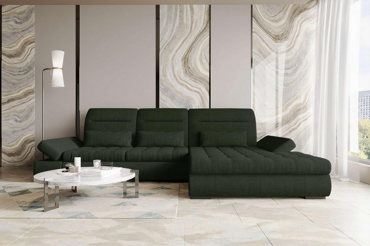ECKSOFA Toscana Plus Velours inkl. Schlaffunktion - Olivgrün, Textil (300/179cm) - 99rooms