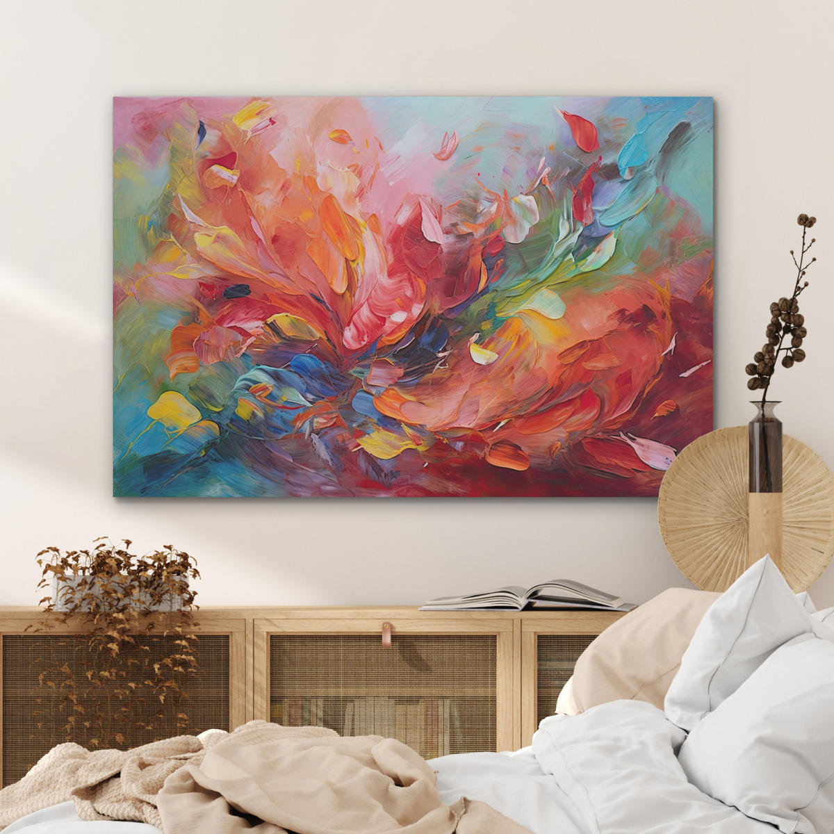 AKUSTIKBILD Ölgemälde - Kunst - Abstrakt - Farbenfroh Akustikpaneele 90x60 cm - Altrosa, Kunststoff (90/60/0.9cm) - MuchoWow