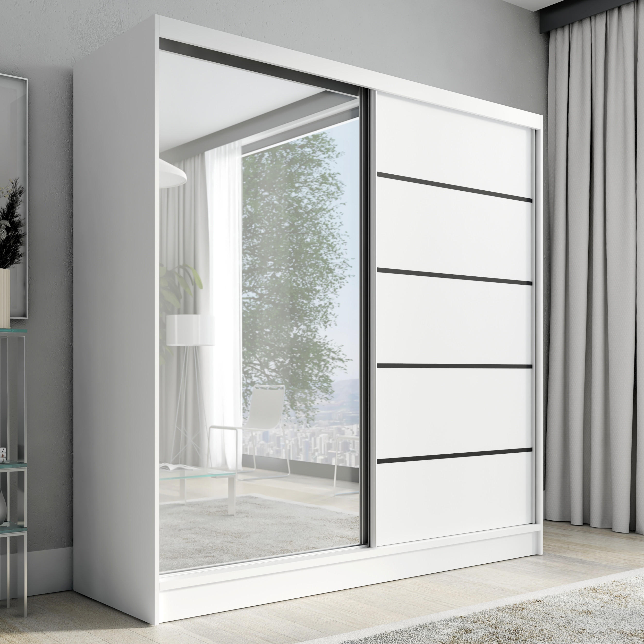 SCHWEBETÜRENSCHRANK 200 cm NERO 2 Farbe: Weiß - Weiß, Holzwerkstoff (200/215/60cm) - A&J MöbelLand