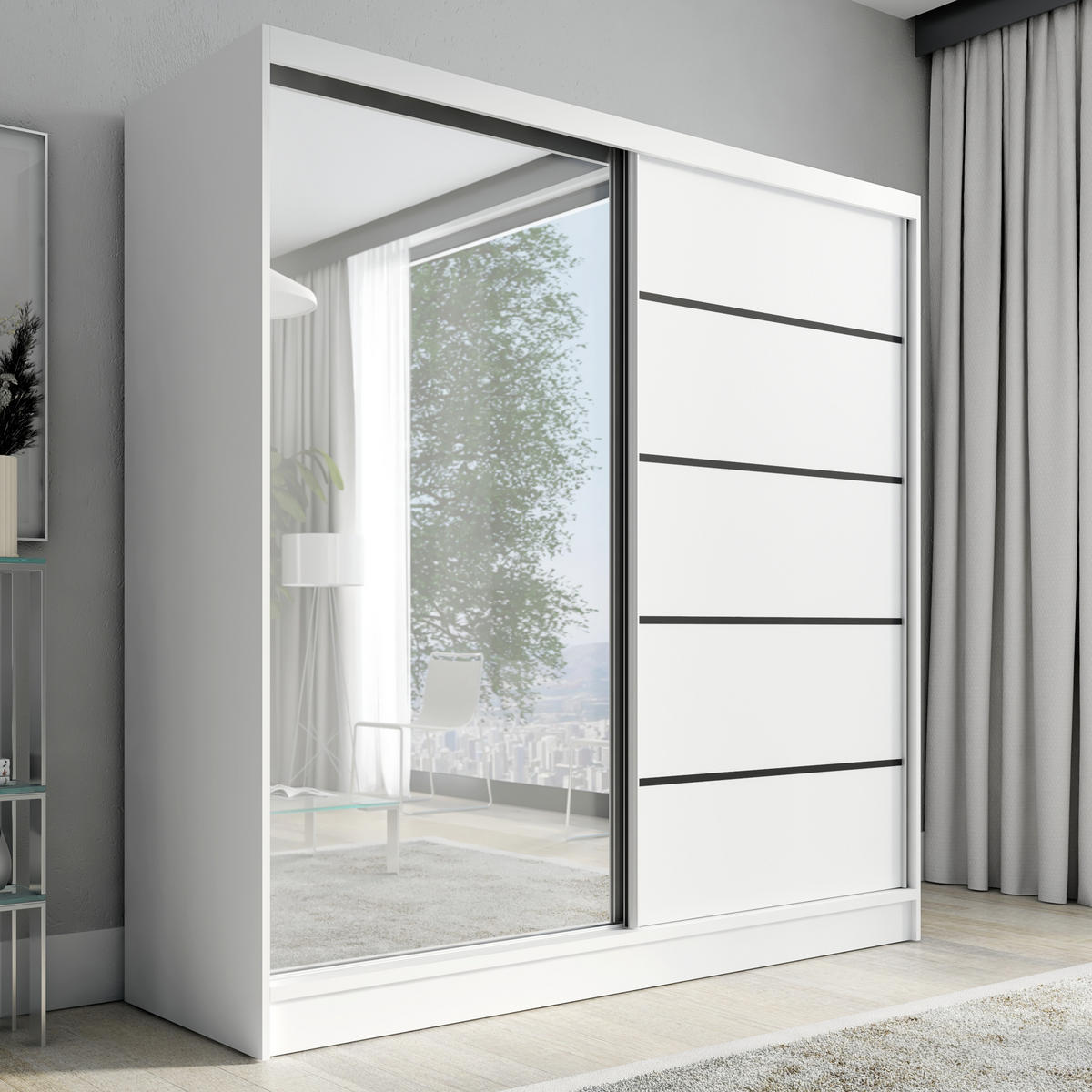 SCHWEBETÜRENSCHRANK 200 cm NERO 2 Farbe: Weiß - Weiß, Holzwerkstoff (200/215/60cm) - A&J MöbelLand