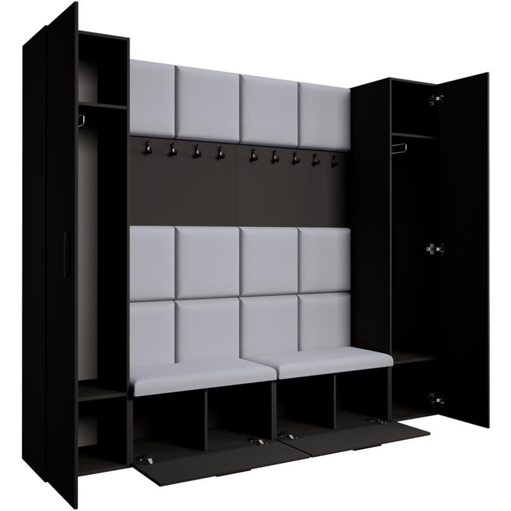 GARDEROBE Margaret XL 242/203/43 mit gepolsterten Paneelen und Schuhschrank - Schwarz/Grau, Holzwerkstoff/Kunststoff (242/203/43cm) - Beautysofa