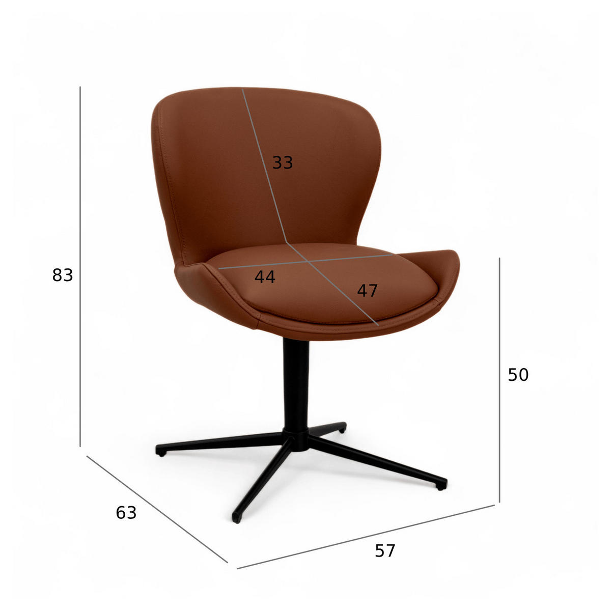 STUHL-SET 4 Stück in Echtleder Dunkelbraun - Schwarz/Braun, Leder/Metall (57/83/63cm) - Furnhouse