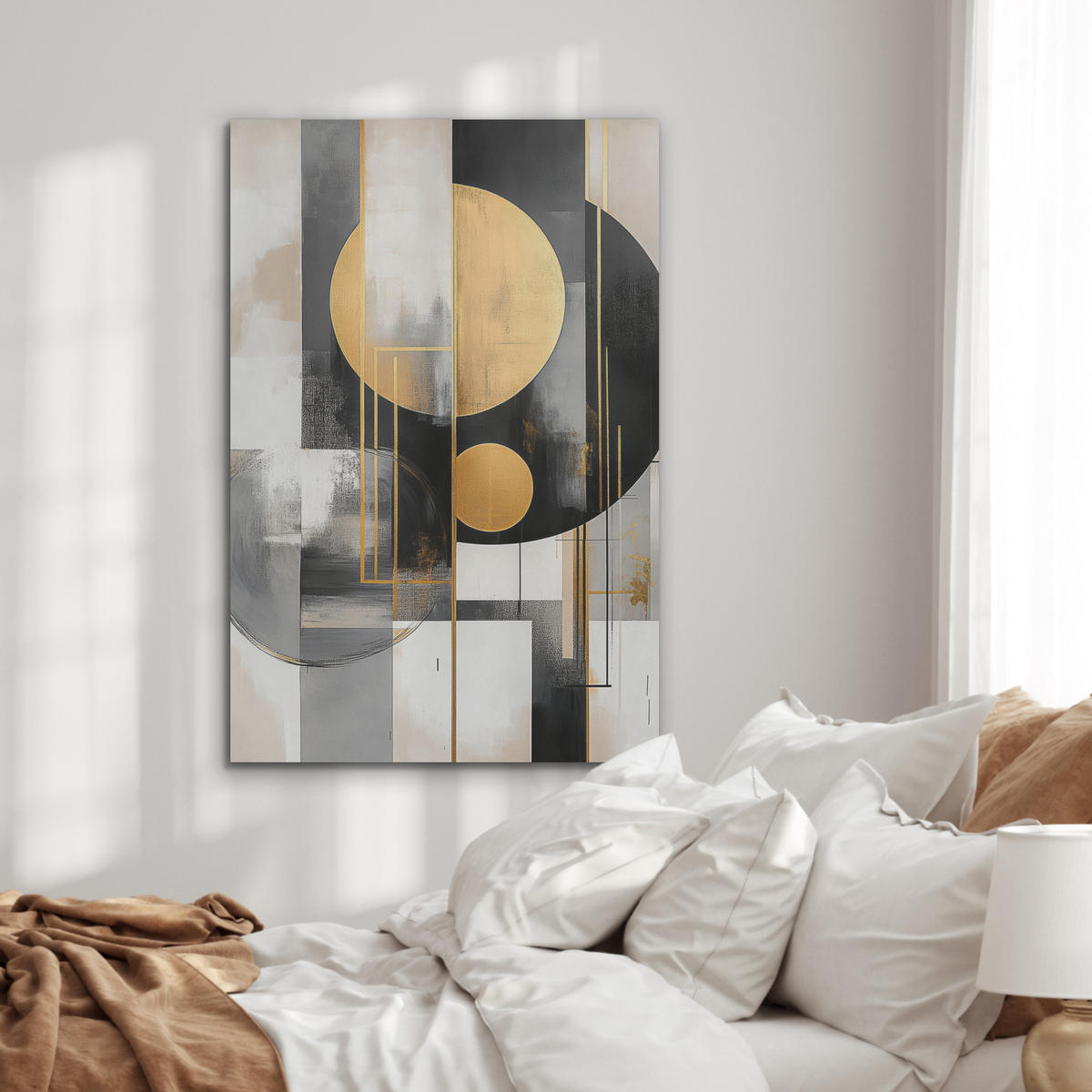 AKUSTIKBILD Abstrakt - Gold - Silber - Formen - Ästhetisch - Modern Wanddeko 60x90 cm - Goldfarben, Kunststoff (60/90/0.9cm) - MuchoWow