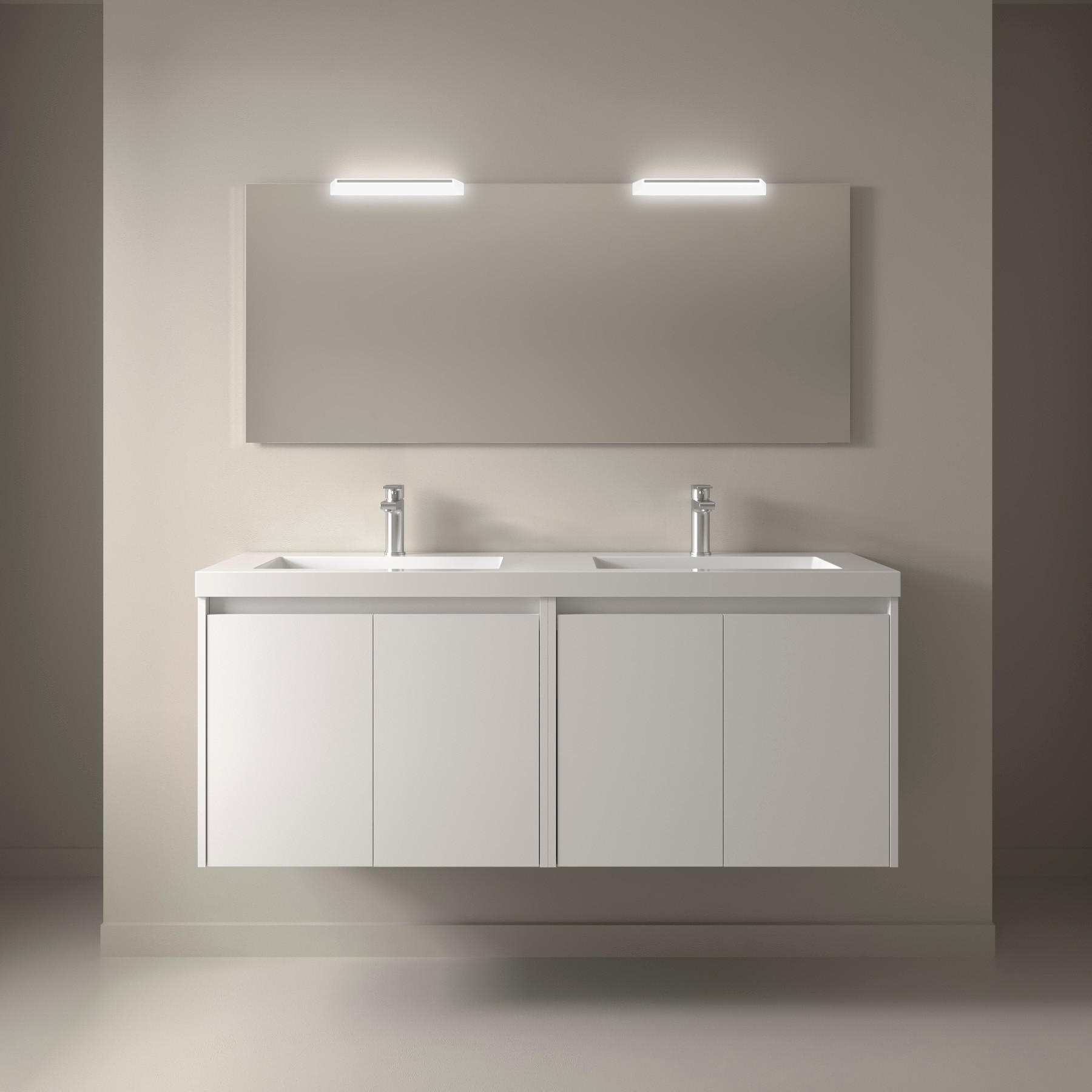 BADEZIMMERMÖBEL NOJA 1400 4 Türen WHITE SATIN + Waschtisch + Spiegel - Schwarz, Metall (45/54/140cm) - Salgar