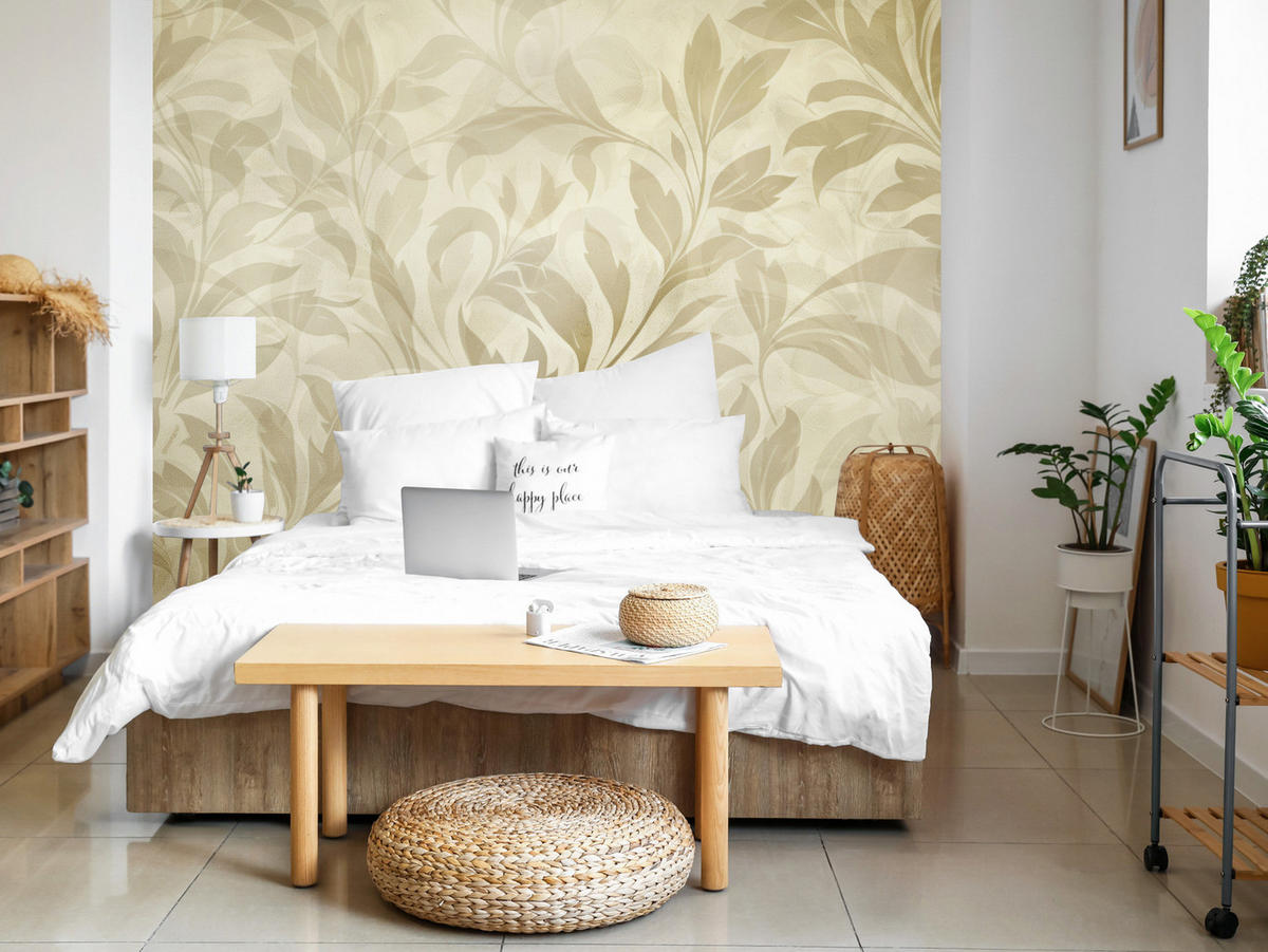 FOTOTAPETE für Schlafzimmer Blätter Pflanzen Natur 500x350 - Beige/Braun, Papier (500/350cm) - Muralo