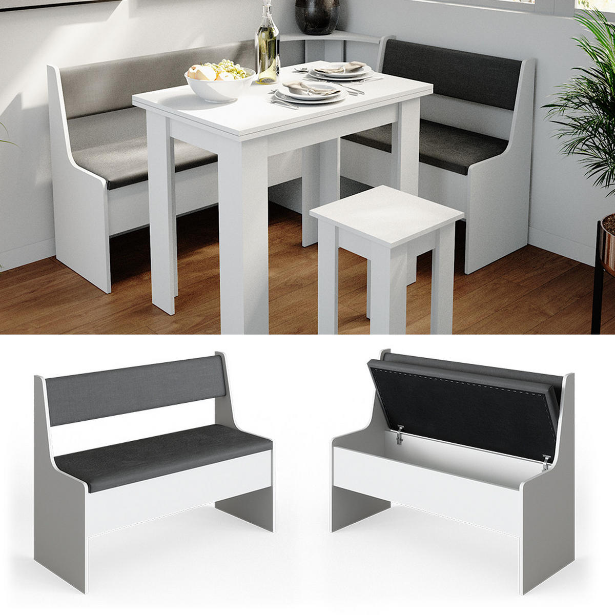 ESSZIMMER-BANK Roman Weiß 106.6 x 41.5 cm - Anthrazit/Weiß, Holzwerkstoff (41.5/80/106.6cm) - Vicco