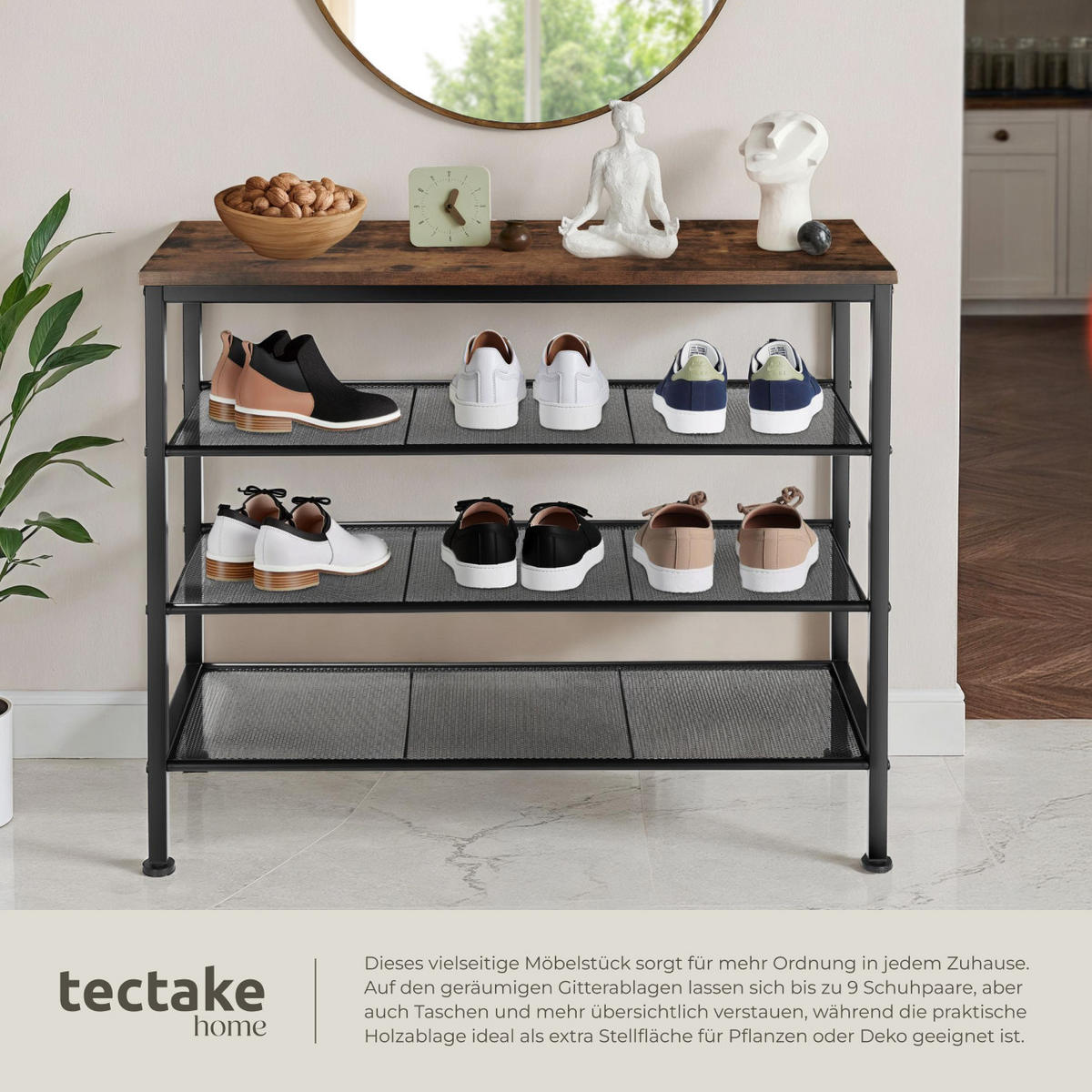 SCHUHREGAL Newport,80,5 x 30,5 x 72,5 cm,Industrial Holz dunkel, rustikal - Rostfarben, Metall (30.5/72.5/80.5cm) - tectake