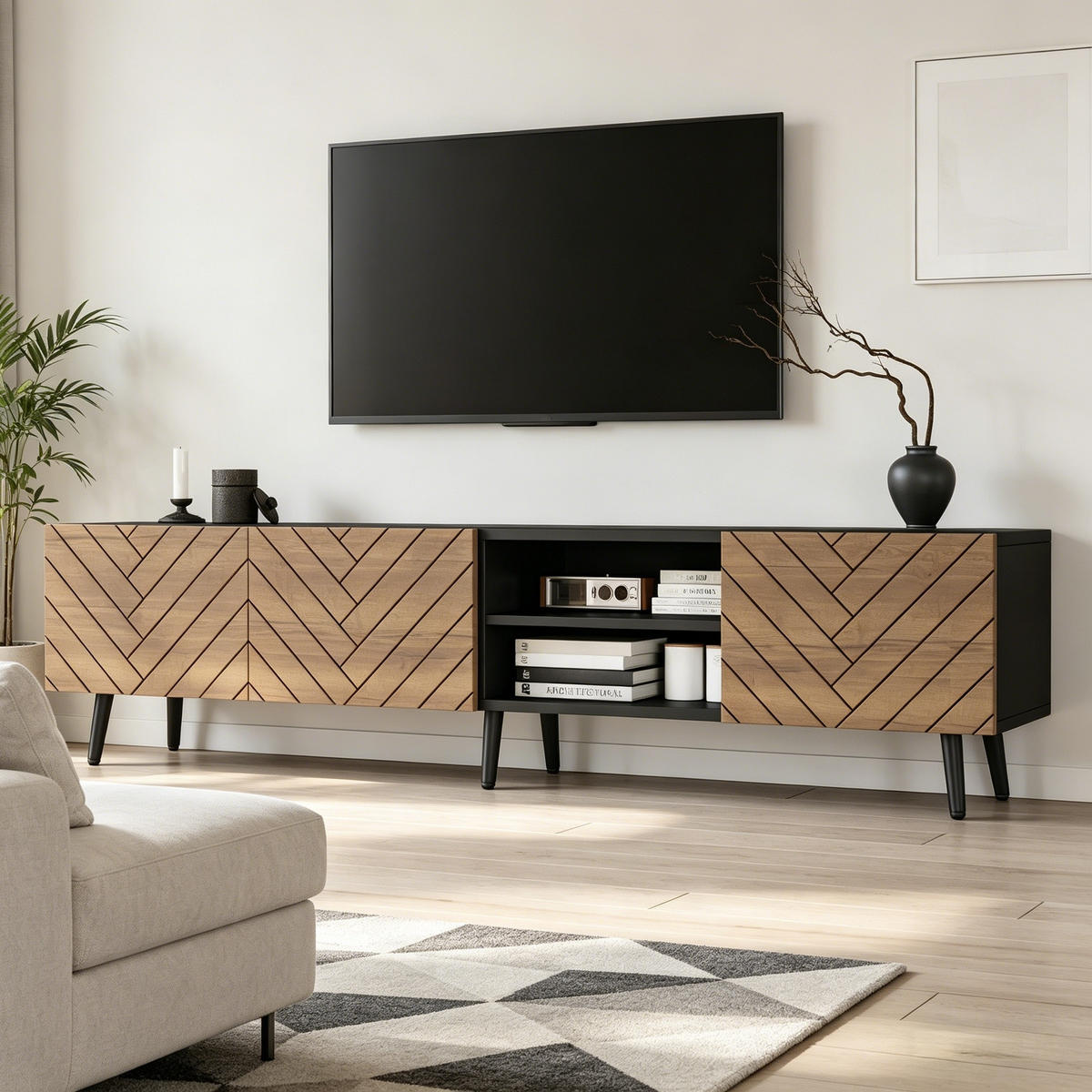TV-SCHRANK Lowboard 180cm Kabeldurchführung Schließfächer Modern - Multicolor, Holzwerkstoff (180/45/33.5cm) - FLIEKS