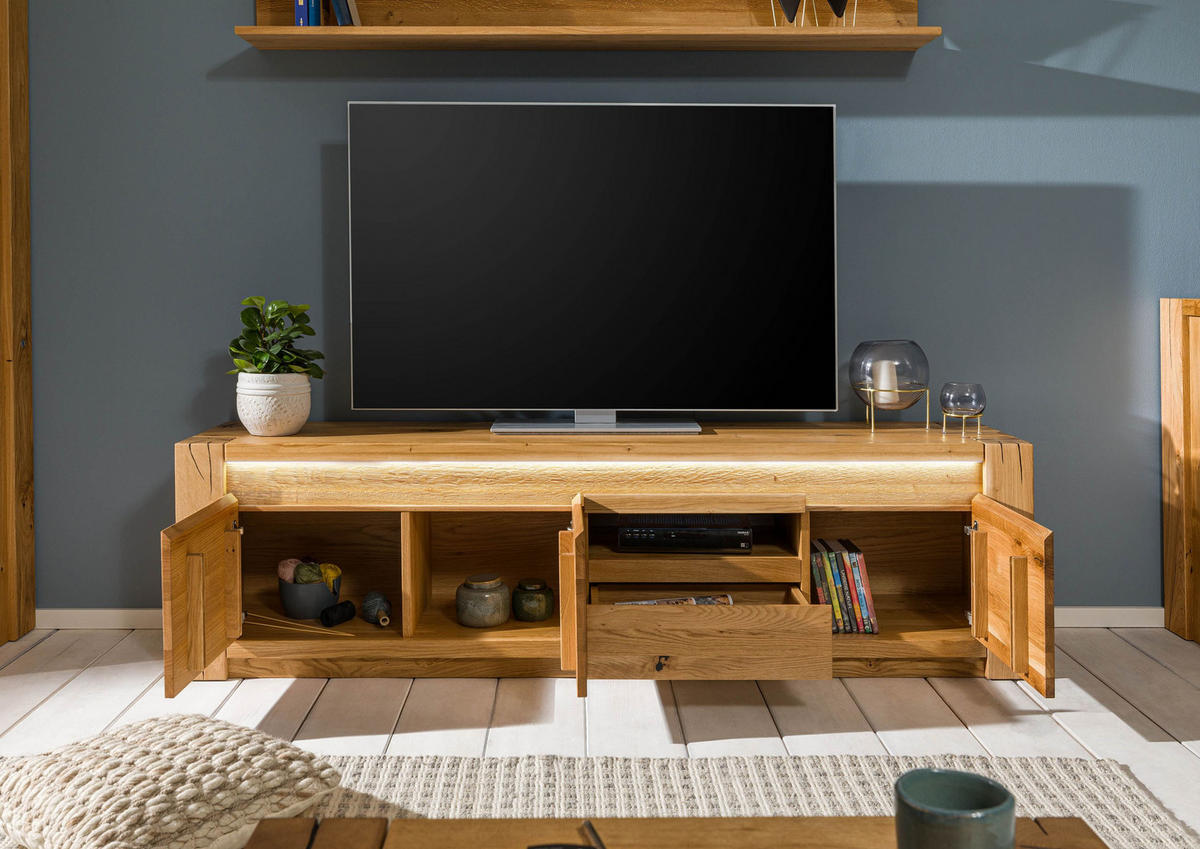 TV-BOARD Wildeiche 193x40x53 natur geölt KENT #133 - Naturfarben, Holz (193/53/40cm) - Massivmoebel24