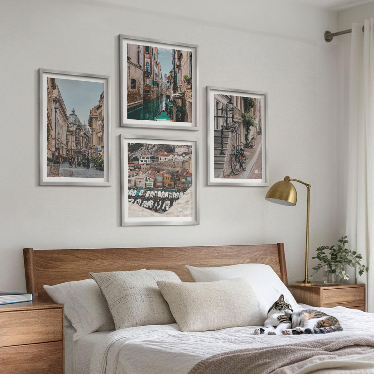 WANDBILDER 4er Set - 50x50 cm & 40x60 cm Silberner Rahmen - Die charmanten Straßen der Hafenstädte - Silberfarben, Kunststoff (50/50cm) - ArtPrintCave