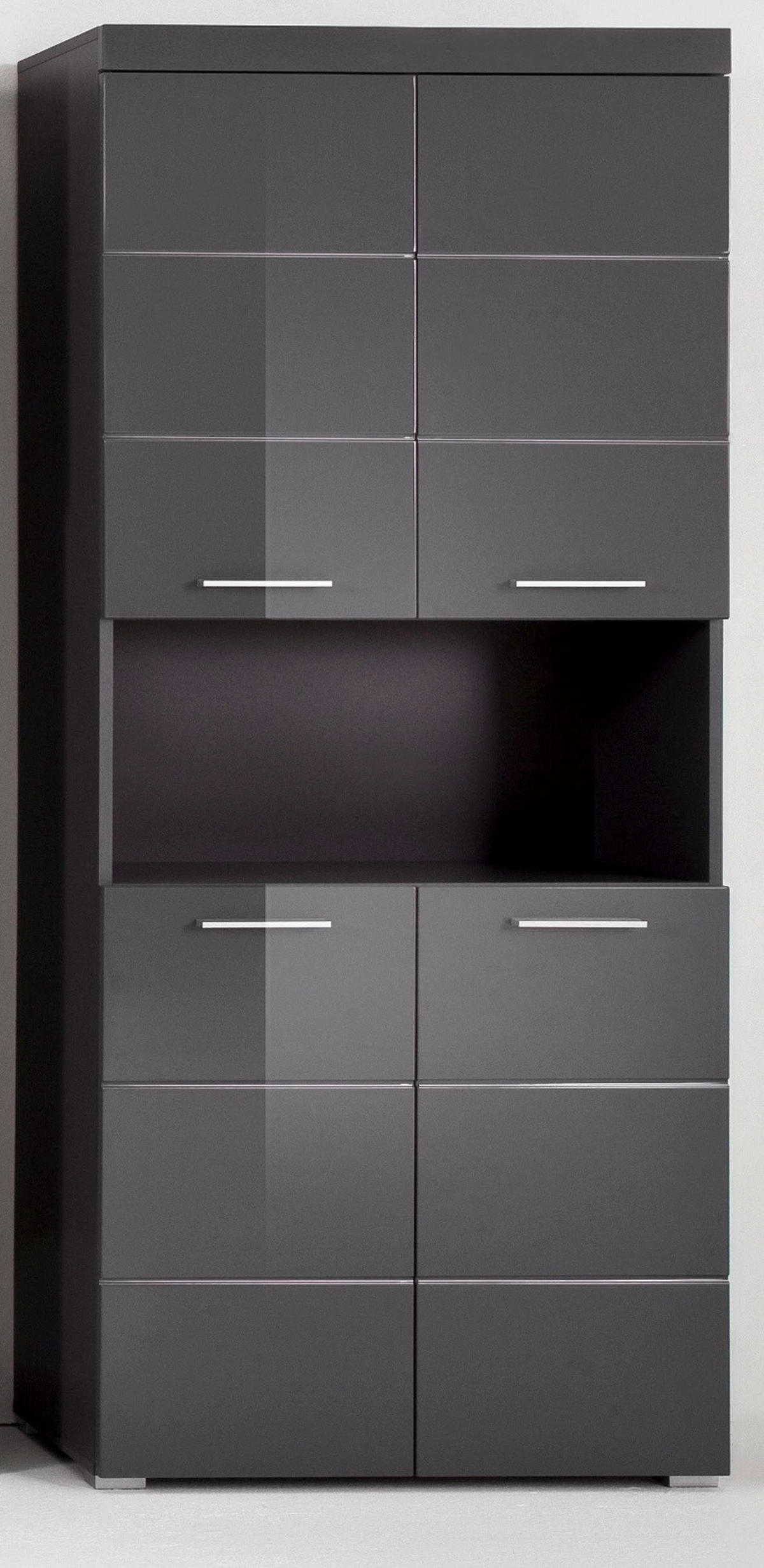 HOCHSCHRANK grau Hochglanz 73 x 190 cm, Badschrank 4-türig - Grau, Holzwerkstoff/Kunststoff (73/190/31cm) - Top.Furn