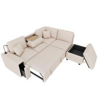 SCHLAFSOFA Beige L-Form USB Stauraum Tisch 2 Kissen - Beige, Textil (184/213cm) - FLIEKS