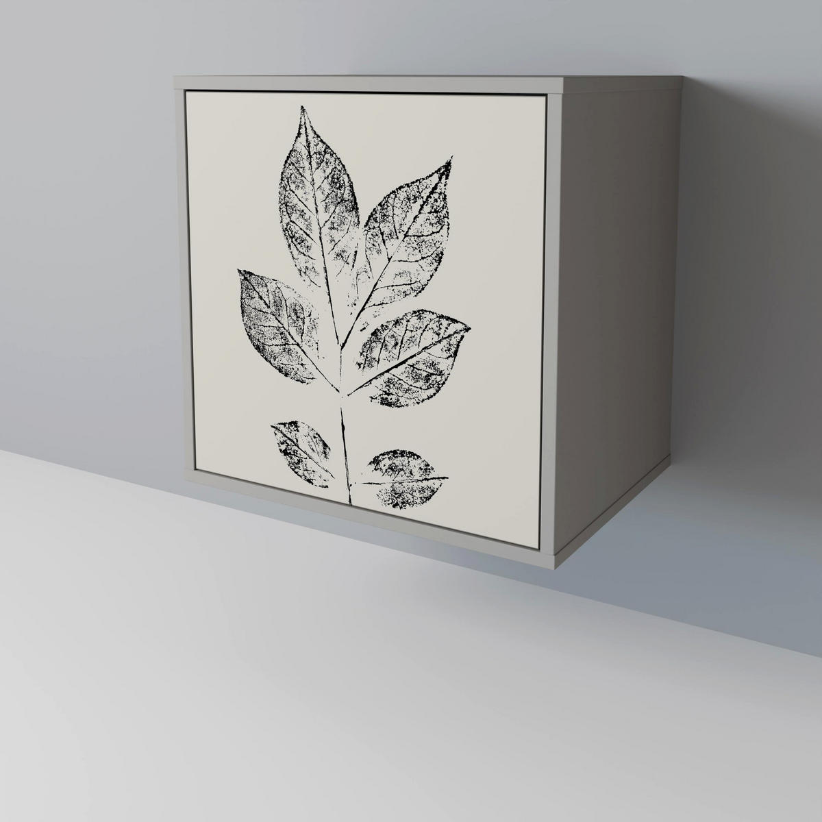 SIDEBOARD LEAFY STAMPS, Grau, 57,5x42x67,5 cm, Schwarze Metall-Rahmenfüße - Multicolor/Schwarz, Holzwerkstoff/Metall (57.5/67.5/42cm) - SpaceRebels