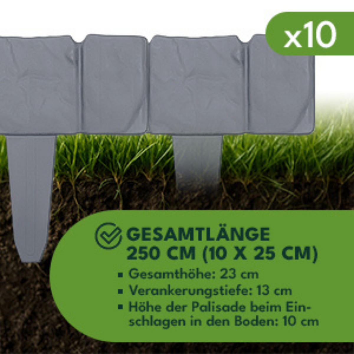 RASENKANTE Kunststoff Grau - Grau, Kunststoff (23/10/25cm) - KRUMAD