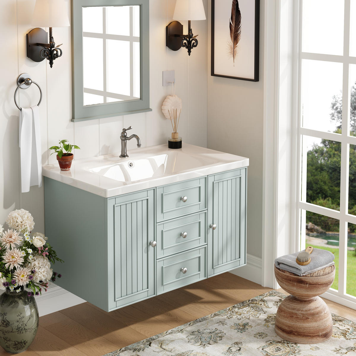 WASCHTISCH 78.5x46x46.8cm Grün Mit 3 Schubladen & Waschbecken - Grün, Holzwerkstoff (46/46.8/78.5cm) - FLIEKS