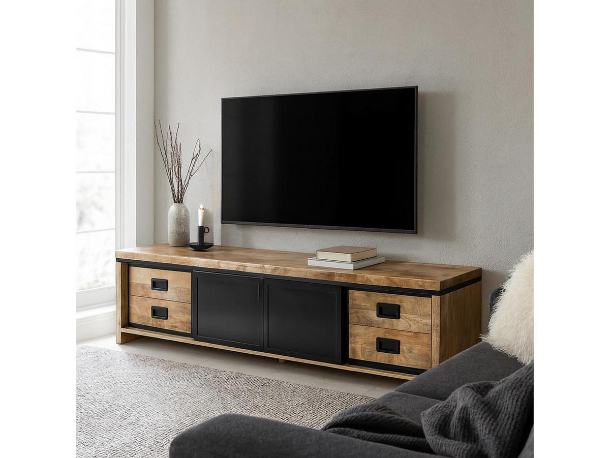 TV Board Novelle Mangoholz 200 cm / 45 cm Natur - Naturfarben, Holz (200/50/45cm) - Villa Möbel