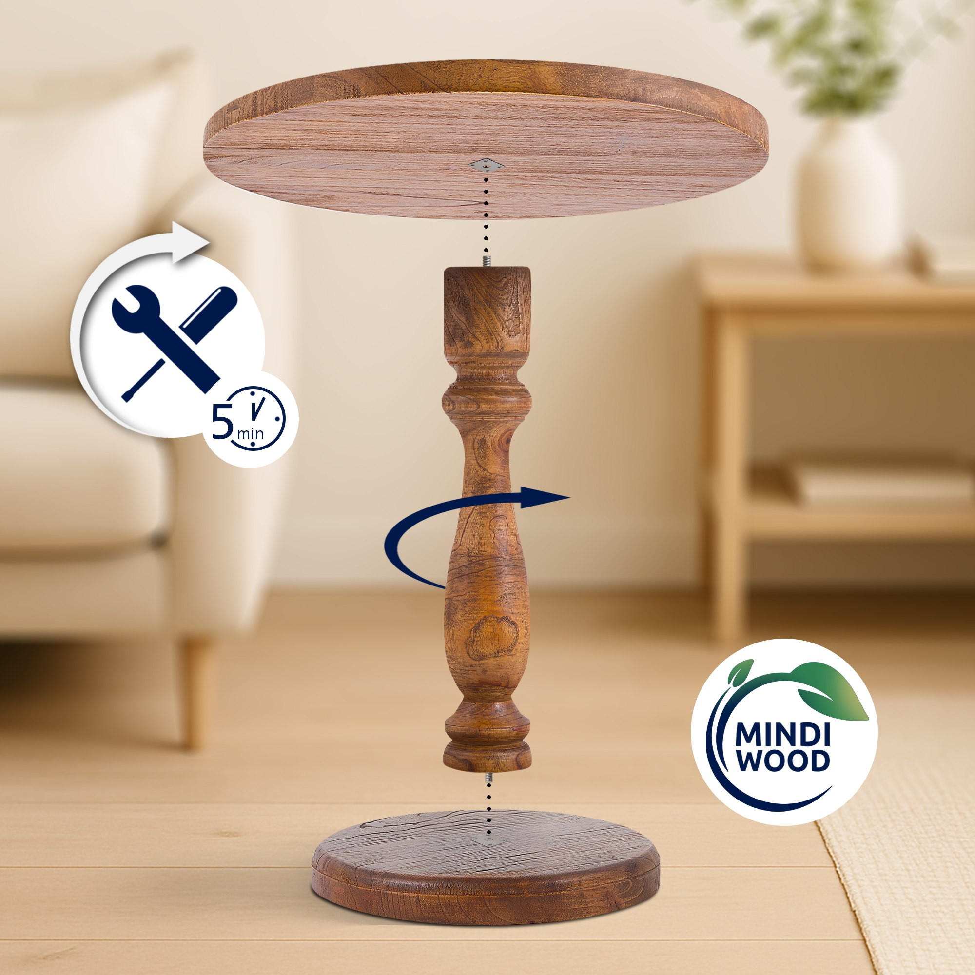 BEISTELLTISCH rund 50 cm Holz Braun - Braun, Holz (50/50/60cm) - CLP