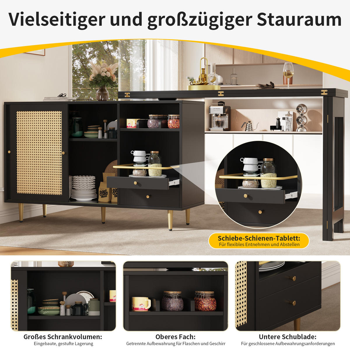 BARTISCH Schwarz 107/40/71,4 cm - Schwarz, Holzwerkstoff (40/76/187cm) - Urban Meuble