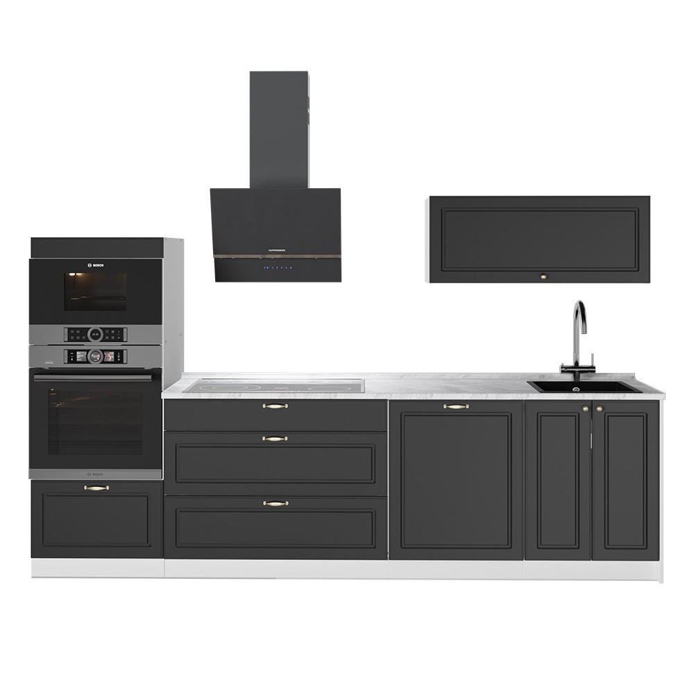 KÜCHENZEILE Fame-Line, Anthrazit-Gold Landhaus/Weiß, 280 cm, AP Marmor - Anthrazit/Weiß, Holzwerkstoff (280/153.6/60cm) - Vicco