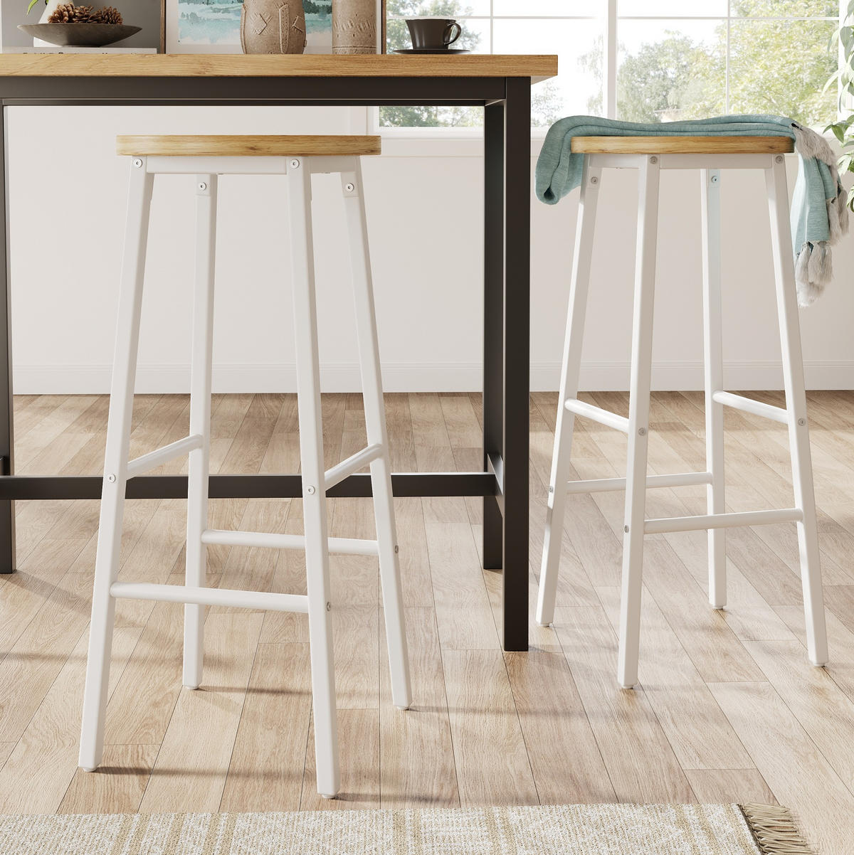 BARHOCKER 30/30/70 cm Weiß mit Fußstützen und verstellbaren Füßen - Weiß, Metall (30/70/30cm) - MIVRAY